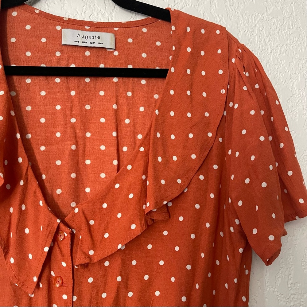 Auguste The Label Rust Lilly Day Classic Polka Dot Mini Dress Size 4 - Picture 7 of 12
